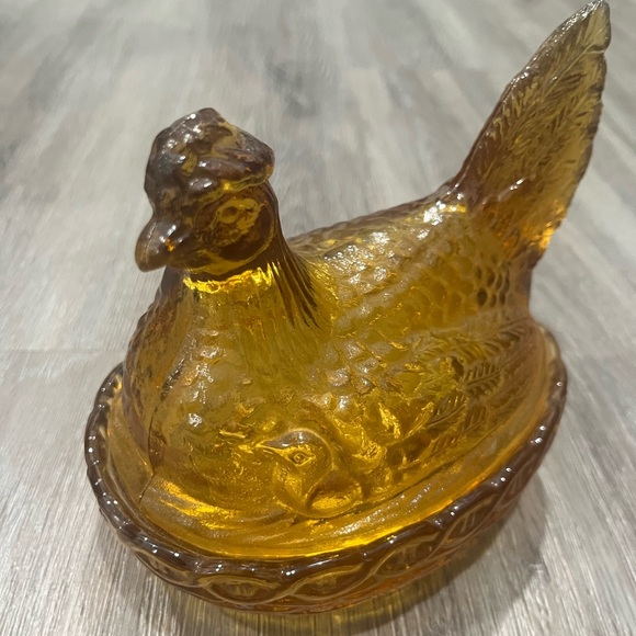 Vintage Amber Glass Nesting Hen Chicken Dish L E Smith - Picture 6 of 9